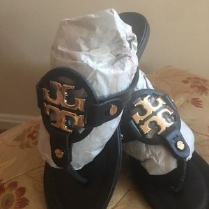 Black Leather Tory Burch Sandals.